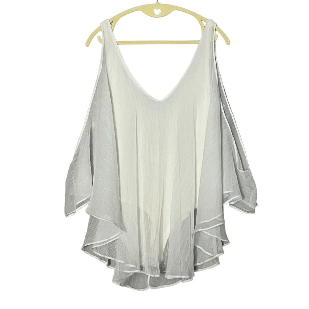 Women’s White Sheer Deep V-neck Flowy Elegant Summer Bodysuit
